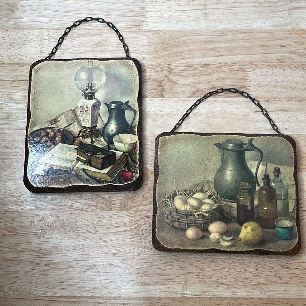 Vtg Wood Wall Plaque Retro Decor Hanging Art Henk B still life art